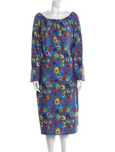 Pre-owned Jonathan Cohen Floral Print Midi Length Dress W/ Tags In Blue