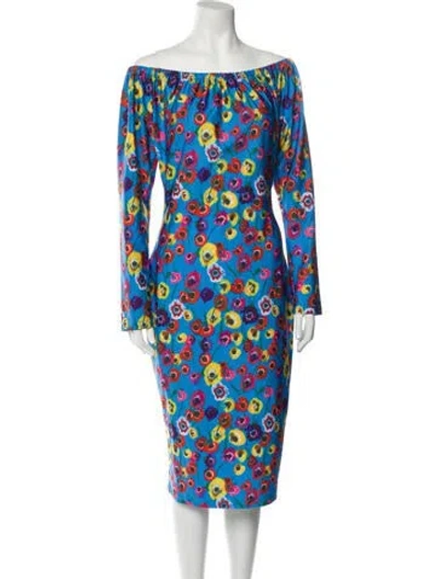 Pre-owned Jonathan Cohen Floral Print Midi Length Dress W/ Tags In Blue