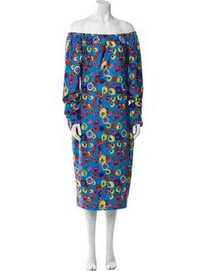 Pre-owned Jonathan Cohen Floral Print Midi Length Dress W/ Tags In Blue