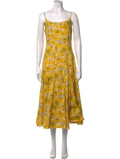 Pre-owned Jonathan Cohen Floral Print Midi Length Dress W/ Tags In Yellow