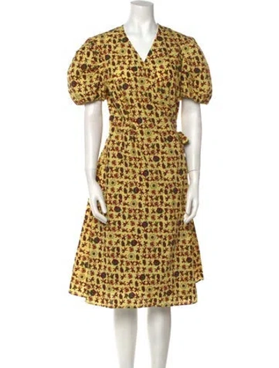 Pre-owned Jonathan Cohen Floral Print Midi Length Dress In Yellow