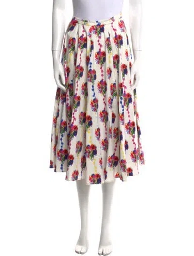 Pre-owned Jonathan Cohen Floral Print Midi Length Skirt In White