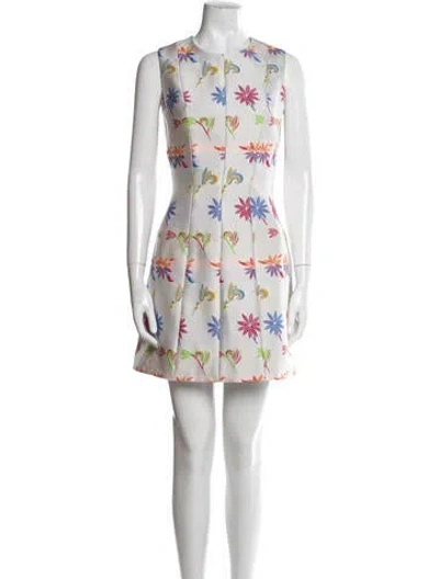Pre-owned Jonathan Cohen Floral Print Mini Dress In White