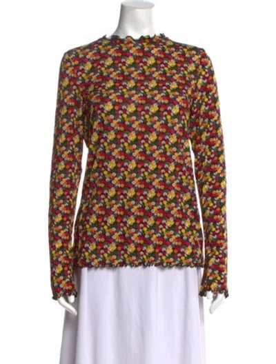 Pre-owned Jonathan Cohen Floral Print Mock Neck Blouse In Yellow
