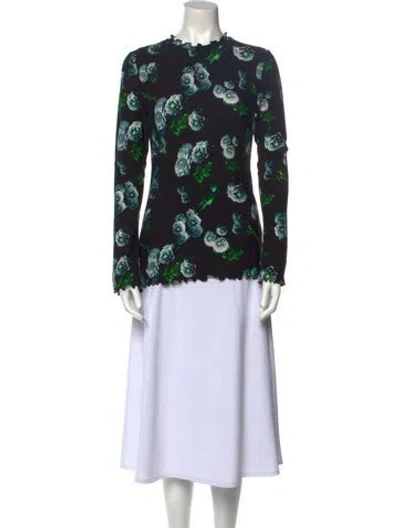 Pre-owned Jonathan Cohen Floral Print Mock Neck Tunic In Black