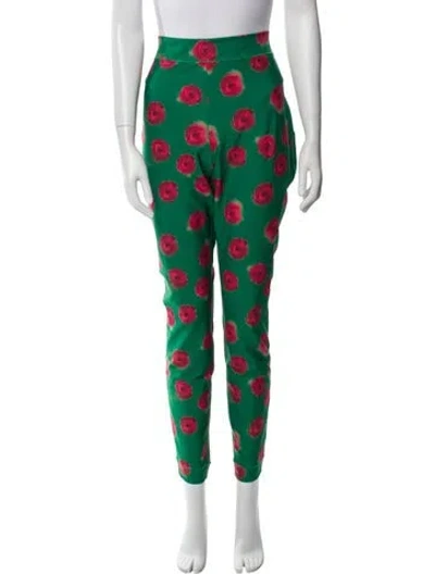 Pre-owned Jonathan Cohen Floral Print Skinny Leg Pants In Green