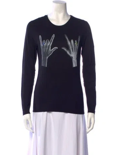 Pre-owned Jonathan Cohen Graphic Print Crew Neck Sweatshirt W/ Tags In Blue