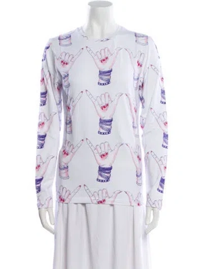 Pre-owned Jonathan Cohen Graphic Print Crew Neck Sweatshirt W/ Tags In White