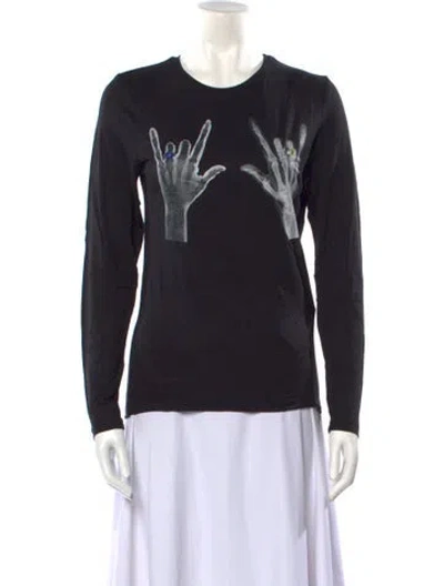 Pre-owned Jonathan Cohen Graphic Print Crew Neck Top W/ Tags In Black