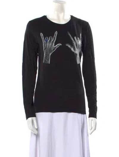 Pre-owned Jonathan Cohen Graphic Print Crew Neck Top W/ Tags In Black