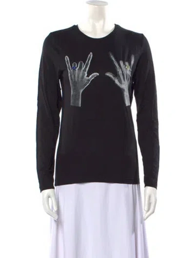 Pre-owned Jonathan Cohen Graphic Print Crew Neck Top W/ Tags In Black