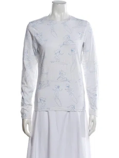 Pre-owned Jonathan Cohen Graphic Print Crew Neck Top In White