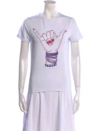 Pre-owned Jonathan Cohen Graphic Print Crew Neck T-shirt In White