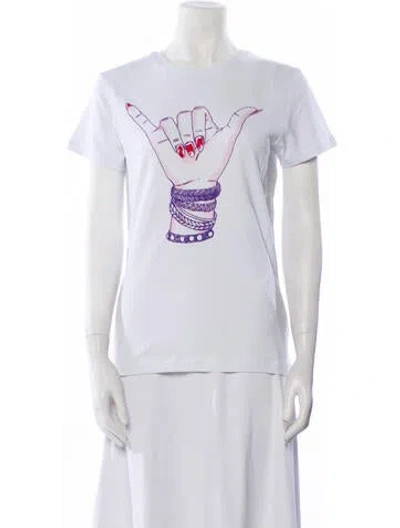 Pre-owned Jonathan Cohen Graphic Print Crew Neck T-shirt In White