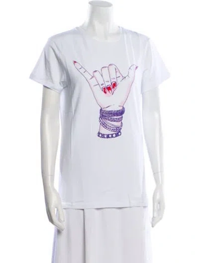 Pre-owned Jonathan Cohen Graphic Print Crew Neck T-shirt In White