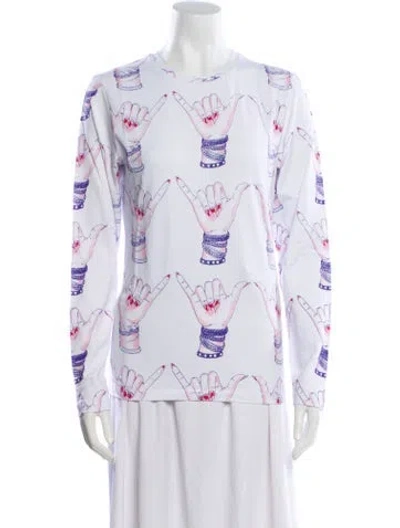 Pre-owned Jonathan Cohen Graphic Print Crew Neck Tunic W/ Tags In White