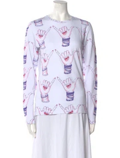 Pre-owned Jonathan Cohen Graphic Print Crew Neck Tunic W/ Tags In White