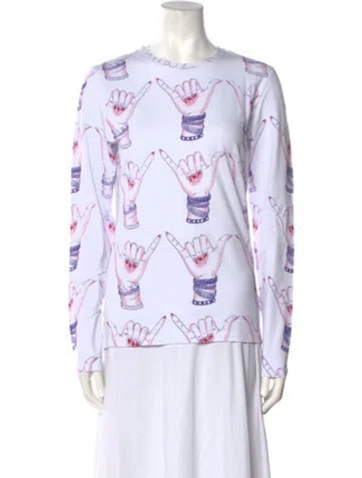 Pre-owned Jonathan Cohen Graphic Print Crew Neck Tunic W/ Tags In White