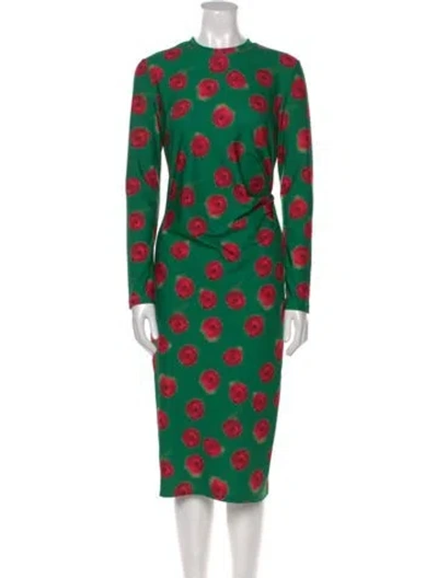 Pre-owned Jonathan Cohen Polka Dot Print Midi Length Dress In Green