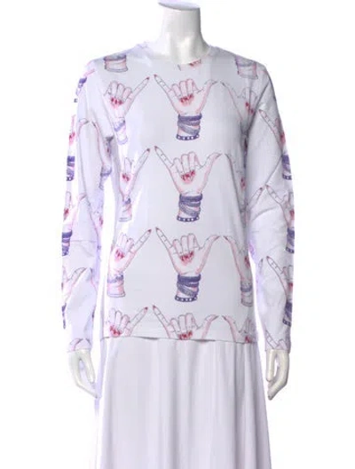 Pre-owned Jonathan Cohen Printed Crew Neck Sweatshirt In White