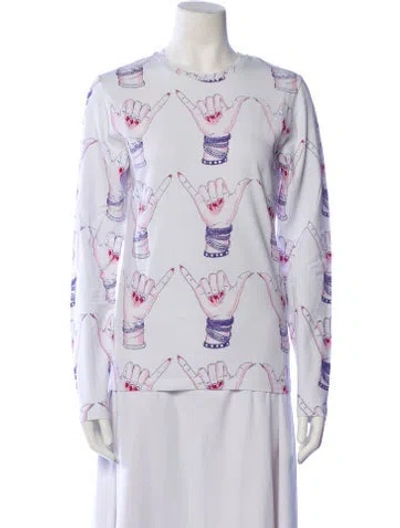 Pre-owned Jonathan Cohen Printed Crew Neck Top W/ Tags In White