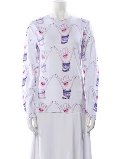 Pre-owned Jonathan Cohen Printed Crew Neck Tunic W/ Tags In White