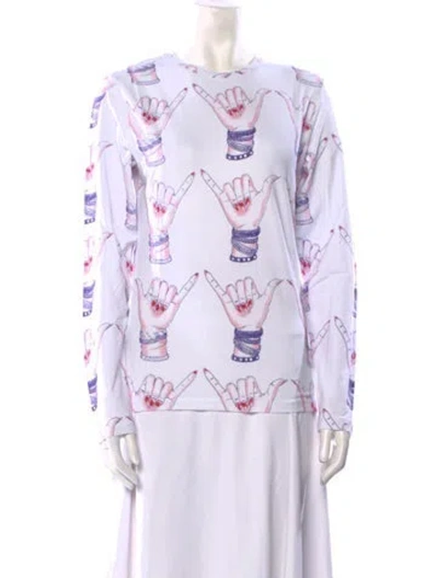 Pre-owned Jonathan Cohen Printed Crew Neck Tunic W/ Tags In White
