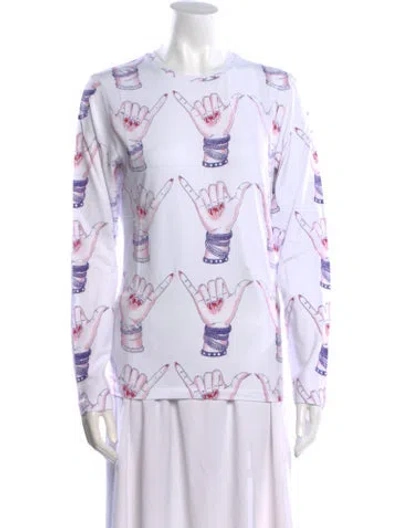 Pre-owned Jonathan Cohen Printed Crew Neck Tunic W/ Tags In White