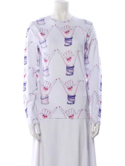 Pre-owned Jonathan Cohen Printed Crew Neck Tunic W/ Tags In White