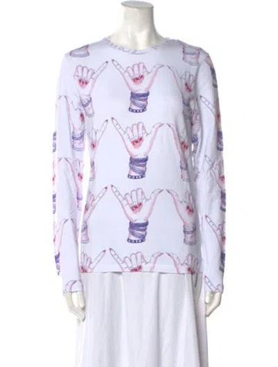 Pre-owned Jonathan Cohen Printed Crew Neck Tunic W/ Tags In White