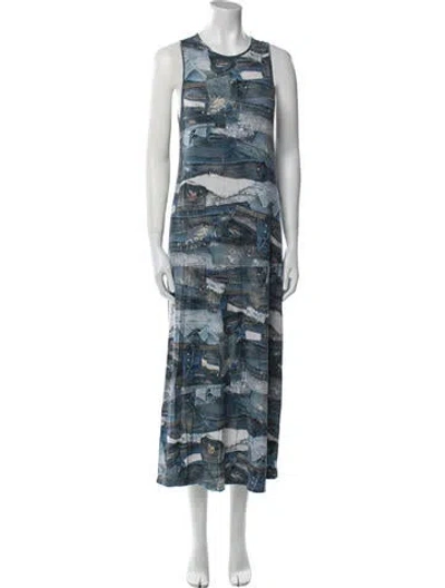 Pre-owned Jonathan Cohen Printed Long Dress In Blue