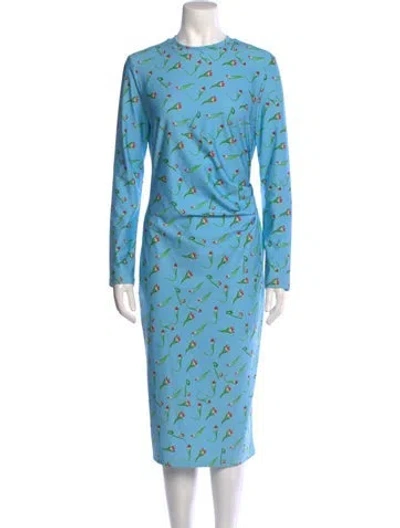 Pre-owned Jonathan Cohen Printed Midi Length Dress In Blue