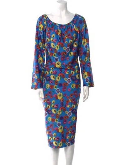 Pre-owned Jonathan Cohen Printed Midi Length Dress In Blue