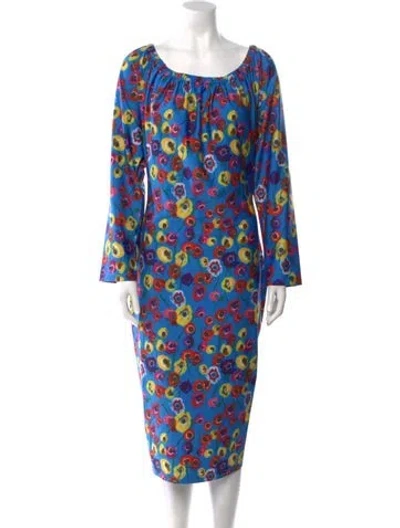 Pre-owned Jonathan Cohen Printed Midi Length Dress In Blue