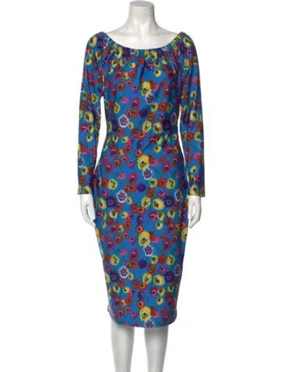Pre-owned Jonathan Cohen Printed Midi Length Dress W/ Tags In Blue