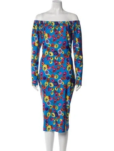 Pre-owned Jonathan Cohen Printed Midi Length Dress W/ Tags In Blue