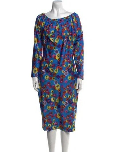 Pre-owned Jonathan Cohen Printed Midi Length Dress W/ Tags In Blue