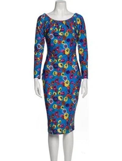 Pre-owned Jonathan Cohen Printed Midi Length Dress W/ Tags In Blue
