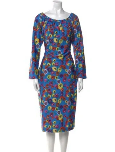 Pre-owned Jonathan Cohen Printed Midi Length Dress W/ Tags In Blue