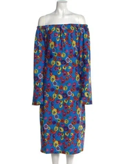 Pre-owned Jonathan Cohen Printed Midi Length Dress W/ Tags In Blue