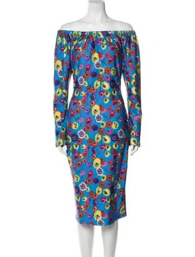 Pre-owned Jonathan Cohen Printed Midi Length Dress W/ Tags In Blue