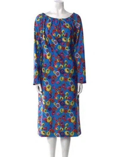 Pre-owned Jonathan Cohen Printed Midi Length Dress W/ Tags In Blue
