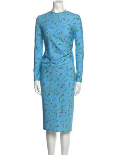 Pre-owned Jonathan Cohen Printed Midi Length Dress W/ Tags In Blue