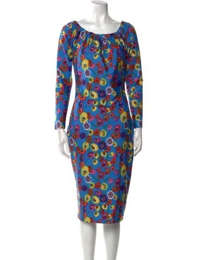 Pre-owned Jonathan Cohen Printed Midi Length Dress W/ Tags In Blue