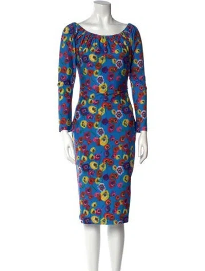 Pre-owned Jonathan Cohen Printed Midi Length Dress W/ Tags In Blue