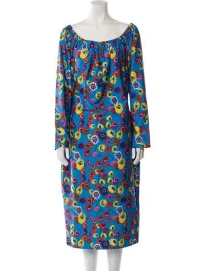 Pre-owned Jonathan Cohen Printed Midi Length Dress W/ Tags In Blue