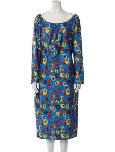 Pre-owned Jonathan Cohen Printed Midi Length Dress W/ Tags In Blue