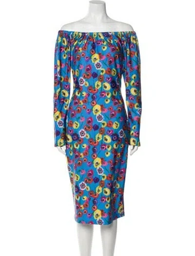 Pre-owned Jonathan Cohen Printed Midi Length Dress W/ Tags In Blue