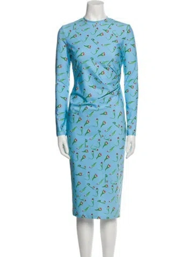 Pre-owned Jonathan Cohen Printed Midi Length Dress W/ Tags In Blue