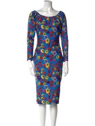 Pre-owned Jonathan Cohen Printed Midi Length Dress W/ Tags In Blue